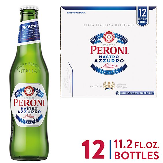 Peroni Nastro Azzurro Beer Import Pale Lager 5.1% ABV Bottles - 12-330 Ml