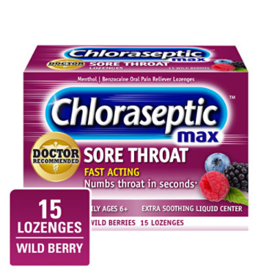 Chloraseptic Max Sore Throat Lozenges Wild Berries - 15 Count