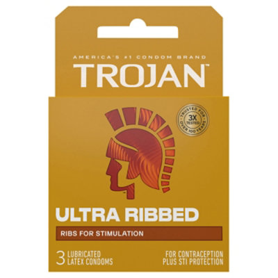 Trojan Lubricated Ultra Ribbed Condoms - 3 Count - tomthumb