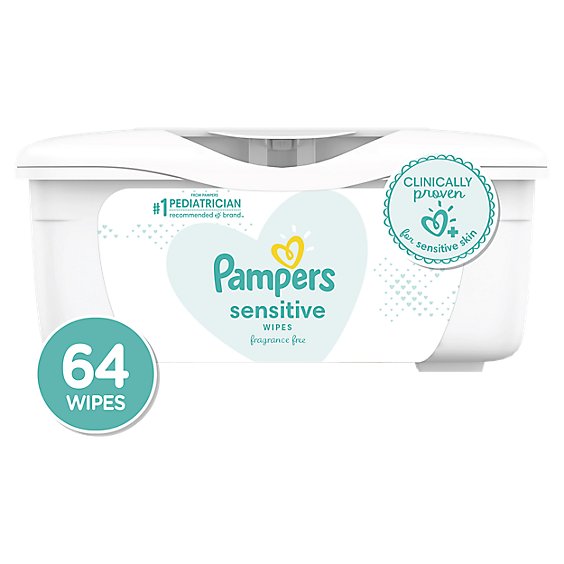 Pampers Baby Wipes Sensitive Perfume Free Tub - 64 Count