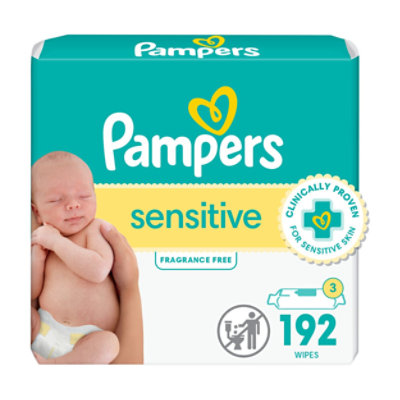 Pampers Baby Wipes Sensitive Perfume Free 3X Refill Packs 192