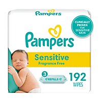 Pampers Baby Wipes Sensitive Perfume Free 3X Refill Packs - 192 Count - Image 1