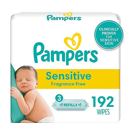 Pampers Baby Wipes Sensitive Perfume Free 3X Refill Packs - 192 Count