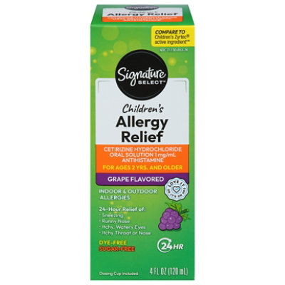 Signature Care Allergy Relief Childrens 24 Hour Cetirizine Hydrochloride Grape Flavor - 4 Fl. Oz. - Image 1