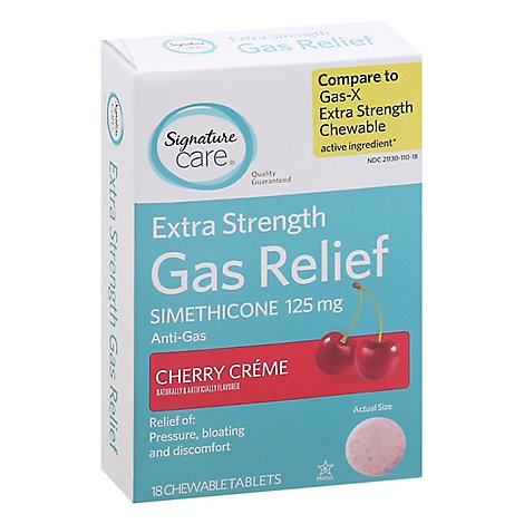 Signature Care Gas Relief Simethicone 125mg Extra Strength Cherry Chewable Tablet - 18 Count