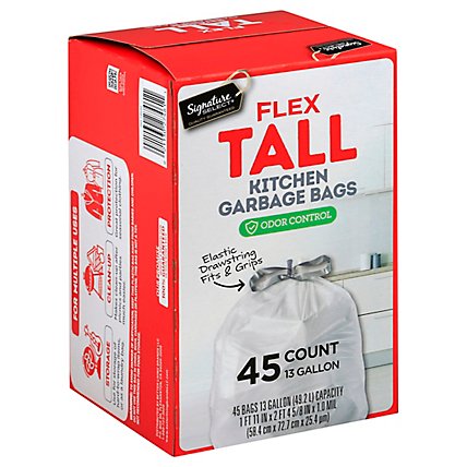 Signature SELECT Flex Tall Kitchen Bags With Drawstring 13 Gallon - 45 Count - Image 1