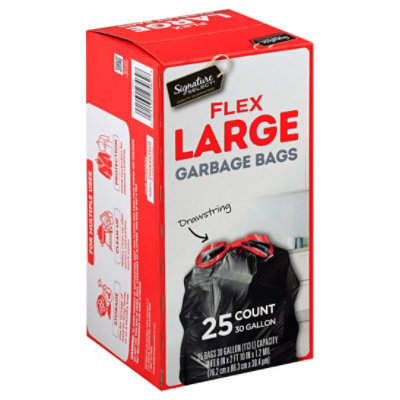 Signature SELECT Flex Large Bags With Drawstring 30 Gallon - 25