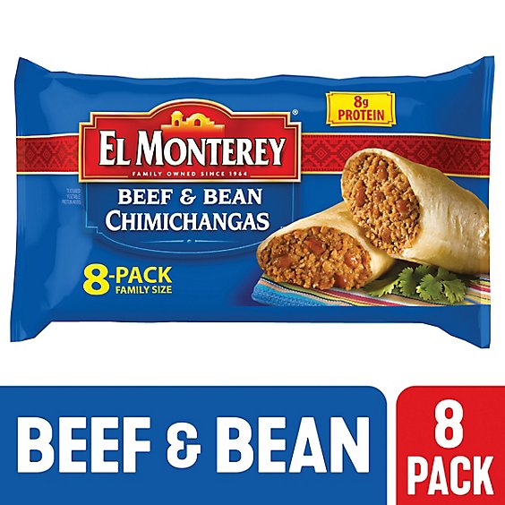 El Motnerey Beef & Bean Chimichangas Family Size 8 Count - 30.4 Oz