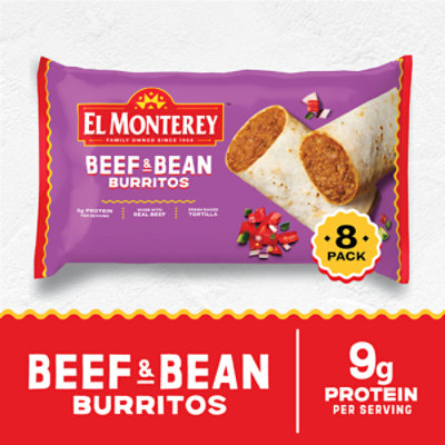 El Monterey Beef & Bean Frozen Burritos 8 Count - 32 Oz