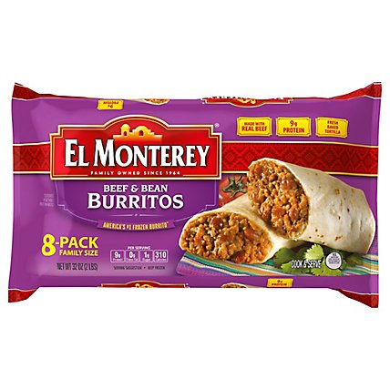 El Monterey Beef & Bean Burritos Family Size 8 Count - 32 Oz - Image 3