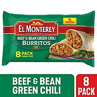 El Monterey Beef & Bean Green Chili Frozen Burritos 8 Count - 32 Oz - Image 1