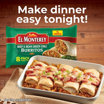 El Monterey Beef & Bean Green Chili Frozen Burritos 8 Count - 32 Oz - Image 4