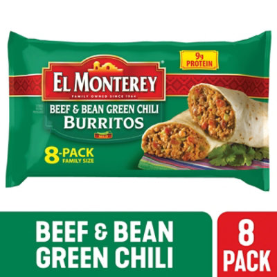 El Monterey Beef & Bean Green Chili Burritos Family Size 8 Count - 32 Oz