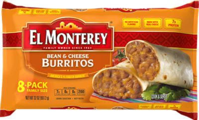 El Monterey Bean & Cheese Frozen Burritos 8 Count - 32 Oz - Image 1