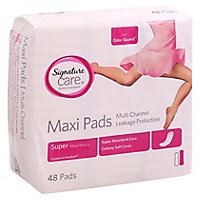 Signature Care Multi Channel Leakage Protection Super Absorbency Maxi Pads - 48 Count - Image 1