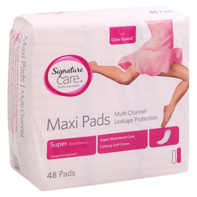 Signature Care Multi Channel Leakage Protection Super Absorbency Maxi Pads - 48 Count