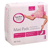 Signature Care Pads Maxi Multi Channel Leakage Protection Super Absorbency - 48 Count