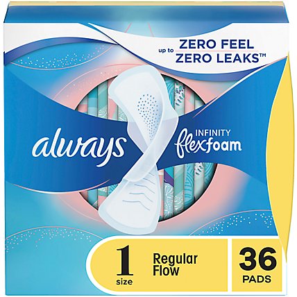 Always Infinity FlexFoam Unscented Pads For Women Size 1 Regular Absorbency With Wings - 36 Count - Image 2