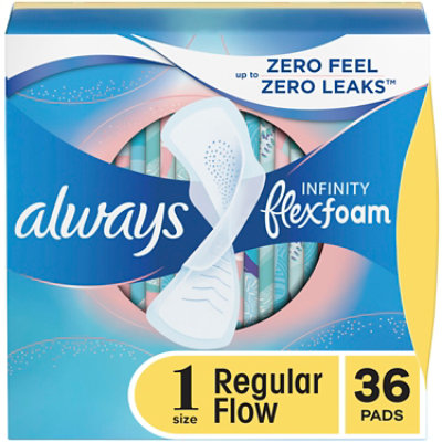 Always Infinity FlexFoam Unscented Pads For Women Size 1 Regular Absorbency With Wings - 36 Count - Image 1