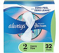 Always Infinity Feminine Unscented Pads For Women Size 2 Heavy With Wings - 32 Count