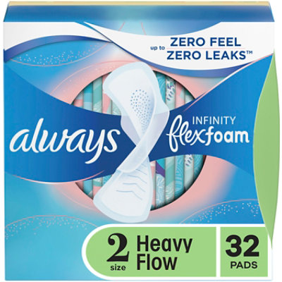 Always Infinity Size 2 Heavy Unscented Feminine Pads for Women With Wings - 32 Count