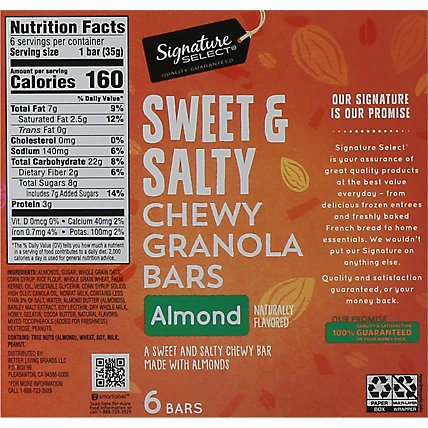 Signature SELECT Granola Bars Chewy Sweet N Salty Almond - 6-1.23 Oz