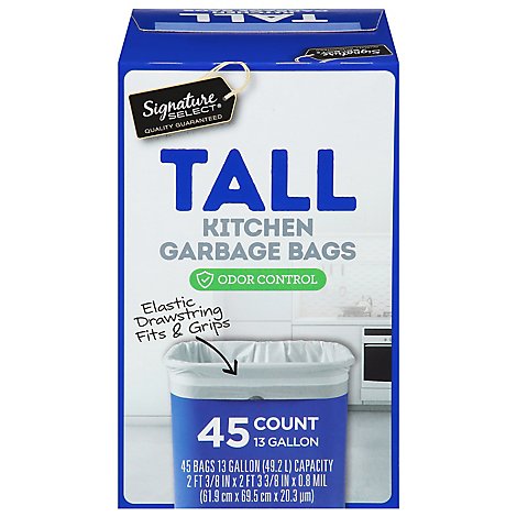 Signature SELECT Tall Kitchen Bags With Drawstring 13 Gallon - 45 Count