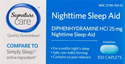 Signature Select/Care Nighttime Sleep Aid Diphenhydramine HCl 25mg Caplet - 100 Count - Image 2