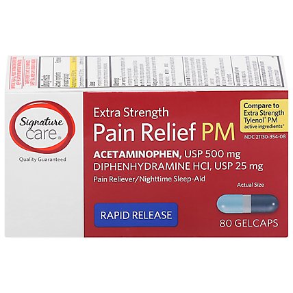 Signature Care Pain Relief PM Gelcap Acetaminophen 500mg Rapid Release Aspirin Free - 80 Count - Image 3