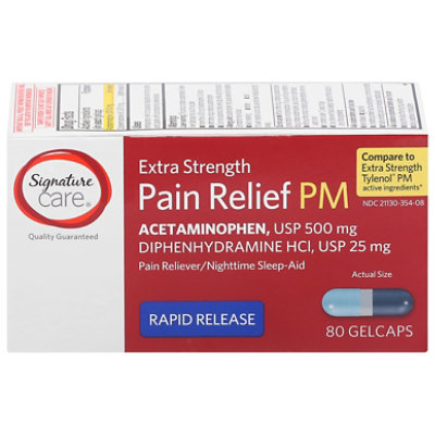 Signature Select/Care Pain Relief PM Gelcap Acetaminophen 500mg Rapid Release Aspirin Free - 80 Count - Image 4