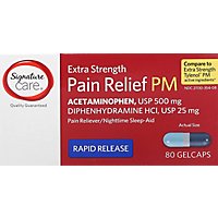 Signature Care Pain Relief PM Gelcap Acetaminophen 500mg Rapid Release Aspirin Free - 80 Count - Image 2