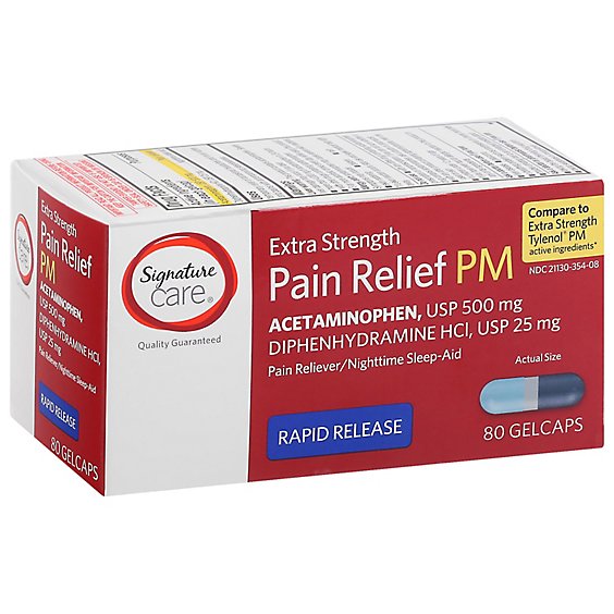 Signature Care Pain Relief PM Gelcap Acetaminophen 500mg Rapid Release Aspirin Free - 80 Count