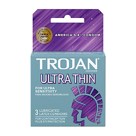 Trojan Sensitivity Condoms Premium Latex Ultra Thin Lubricant - 3 Count