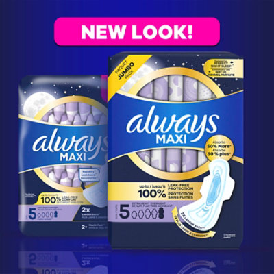 Always Maxi Extra Heavy Overnight Absorbency Size 5 Unscented Pads with Wings - 20 Count - Image 7