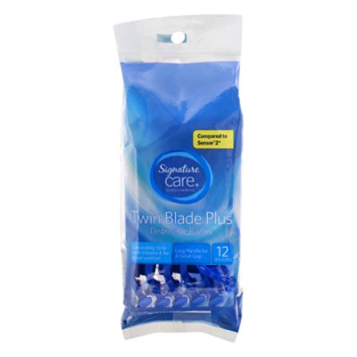 Signature Care Razor Disposable Twin Blade Plus With Lubricating Strip - 12 Count