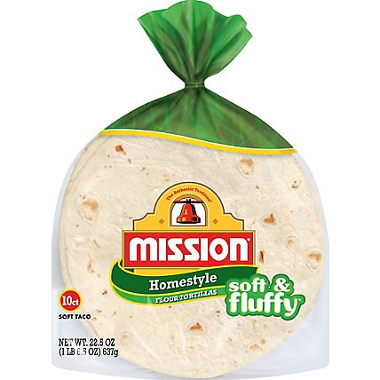Mission Tortillas Flour Homestyle Soft & Fluffy Bag 10 Count - 22.5 Oz - Image 2