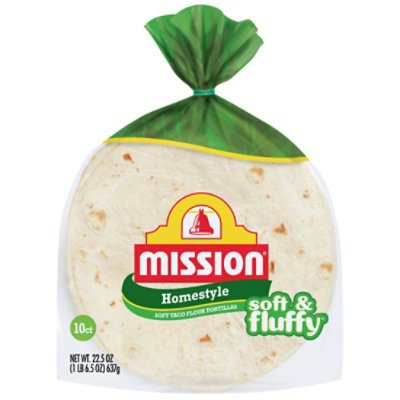 Mission Tortillas Flour Homestyle Soft & Fluffy Bag 10 Count - 22.5 Oz - Image 1