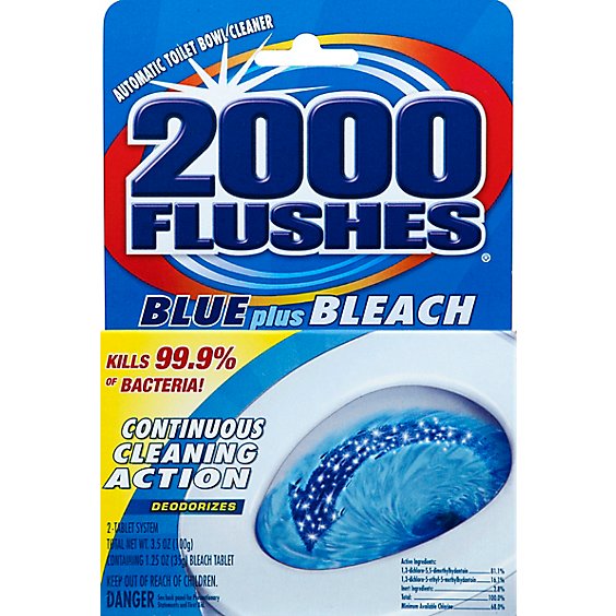 2000 Flushes Toilet Bowl Cleaner Automatic Blue Plus Bleach 2 Count - 3.5 Oz