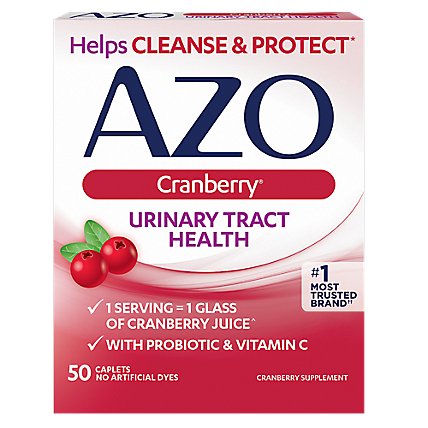 AZO Cranberry Supplement Urinary Tract Health Caplets - 50 Count - Image 1