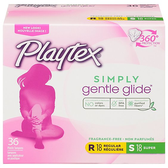 Playtex Simply Gentle Glide Tampons Unscented Regular & Super Absorbency Multipack - 36 Count