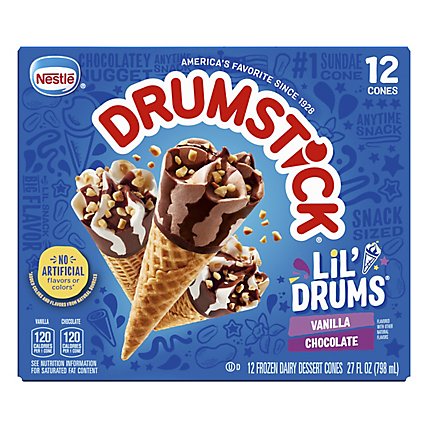 Drumstick Frozen Dairy Dessert Cones Lil Drums Vanilla & Chocolate 12 Cones - 27 Fl. Oz. - Image 2