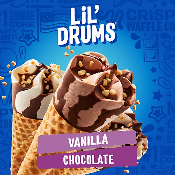 Drumstick Lil Drums Vanilla and Chocolate with Chocolatey Swirls Sundae Cones - 12 Count