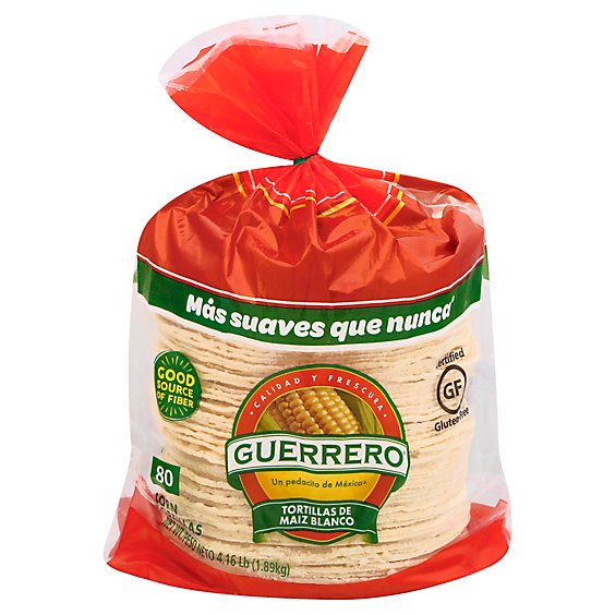 Guerrero Tortillas Corn White Maiz Blanco Bag 80 Count - 73.2 Oz