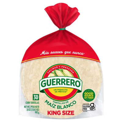 Guerrero Tortillas Corn White Maiz Blanco King Size Bag 30 Count - 37.05 Oz