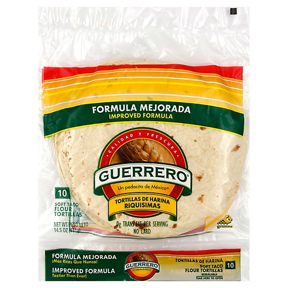 Guerrero Tortillas Flour Soft Taco De Harina Riquisimas Bag 10 Count - 14.5 Oz