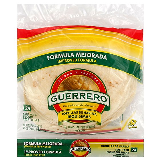 Guerrero Tortillas Flour Soft Taco De Harina Riquisimas Bag 24 Count - 35 Oz
