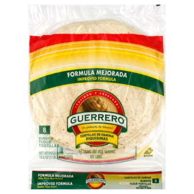Guerrero Tortillas Flour Burrito De Harina Riquisimas Bag 8 Count - 18.6 Oz