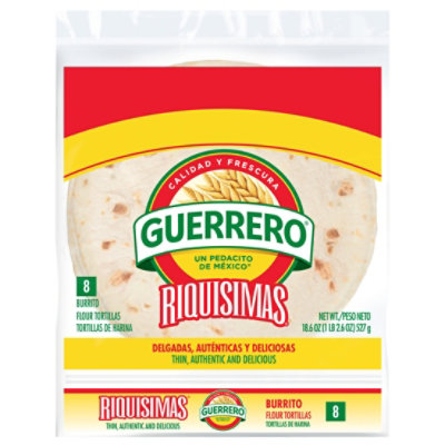 Guerrero Tortillas Flour Burrito De Harina Riquisimas Bag 8 Count - 18.6 Oz