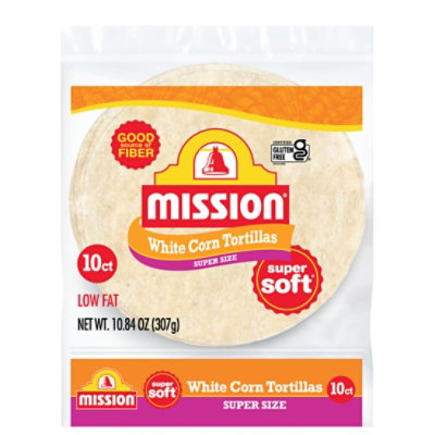 Mission Super Soft White Corn Tortillas Super Size - 10 Count
