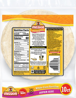 Mission Tortillas Corn White Super Soft Super Size Bag 10 Count - 10.84 Oz - Image 3